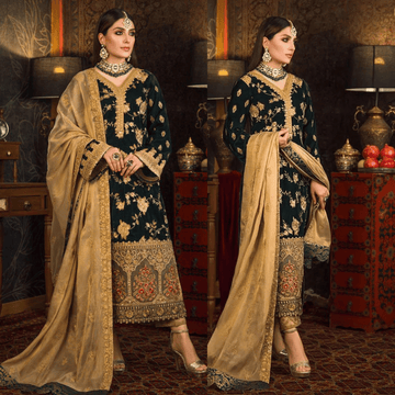 Velvet Heavy Embroidered Shirt With Organza Heavy Embroidered Dupatta - zab983